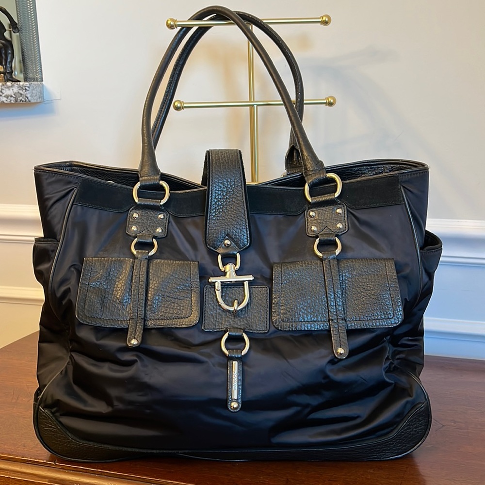 DKNY Oversized Nylon Leather and Suede Tote